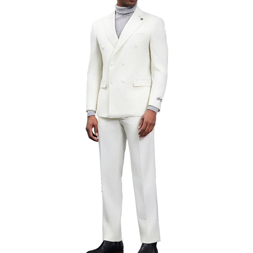 Solid Ivory Double Breasted 2 Piece Stacy Adams Men's Suit